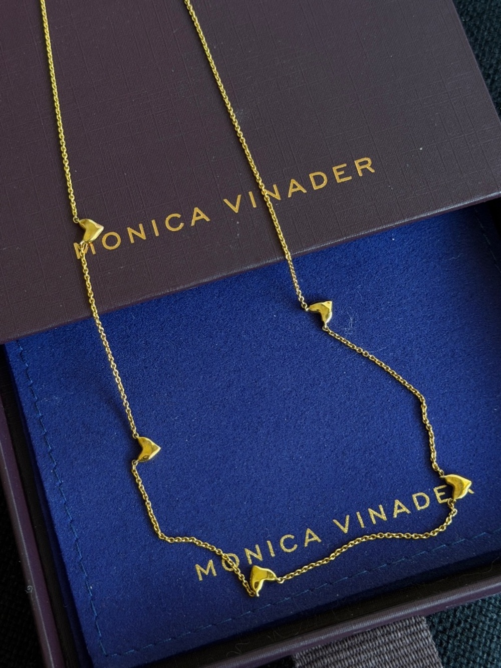 Monica Vinader Heart Station Chain Necklace in Gold